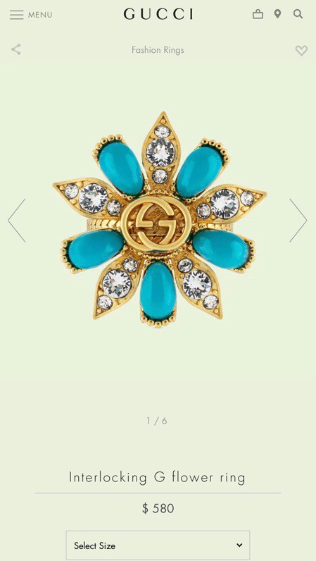 Gucci一比一三環戒指女款藍色寶石花型造型立體亮眼｜歐美奢侈品精品推薦