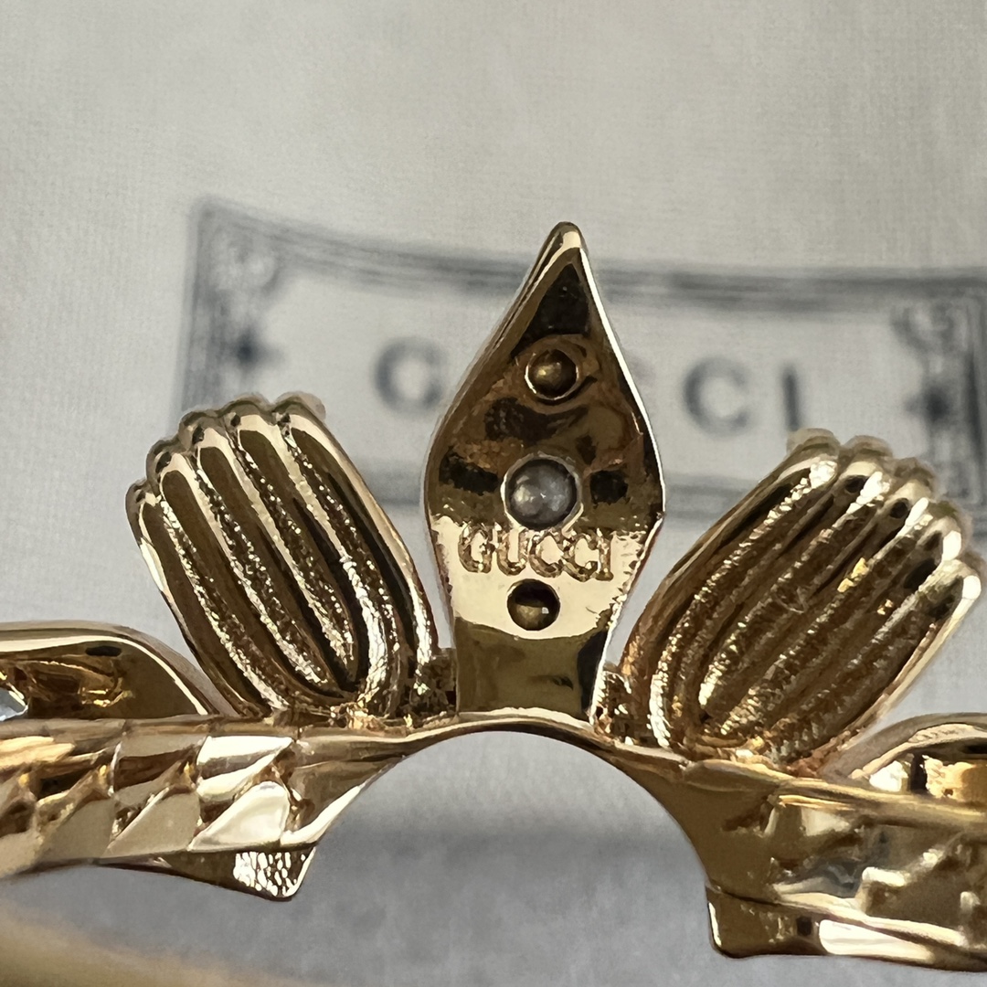 Gucci一比一三環戒指女款藍色寶石花型造型立體亮眼｜歐美奢侈品精品推薦