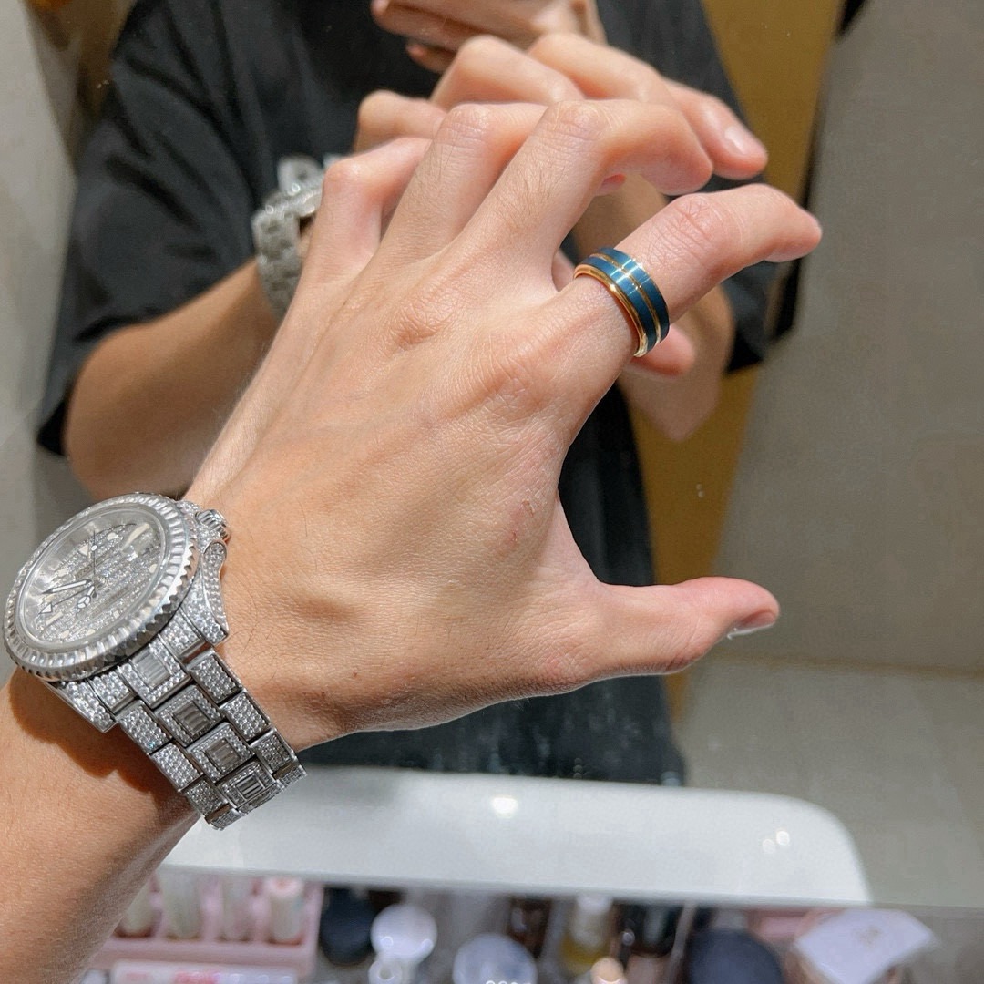 Gucci一比一藍琺瑯戒指男款金邊設計 簡約風格日常百搭｜歐美奢侈品精品推薦