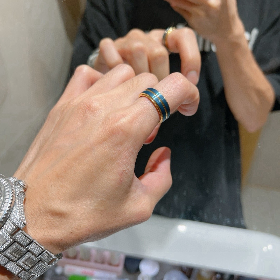 Gucci一比一藍琺瑯戒指男款金邊設計 簡約風格日常百搭｜歐美奢侈品精品推薦