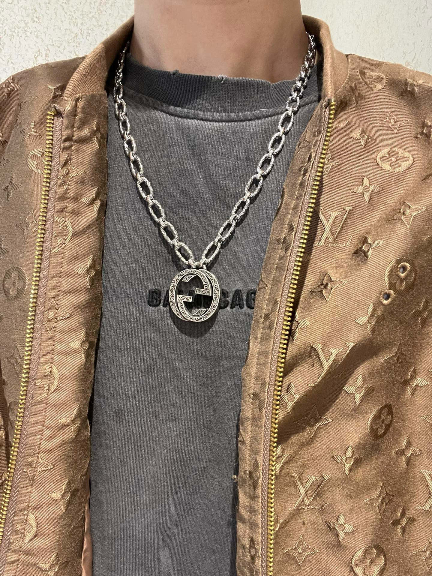 Gucci高仿復古銀鏈男士項鍊 雙G雕刻圓牌潮流單品｜歐美奢侈品精品推薦