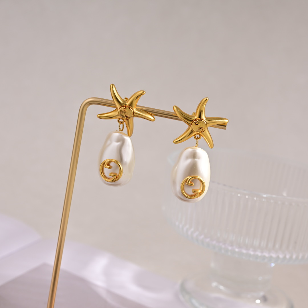 Gucci原單海星珍珠耳環 女士氣質款設計感細膩優雅｜歐美奢侈品精品推薦