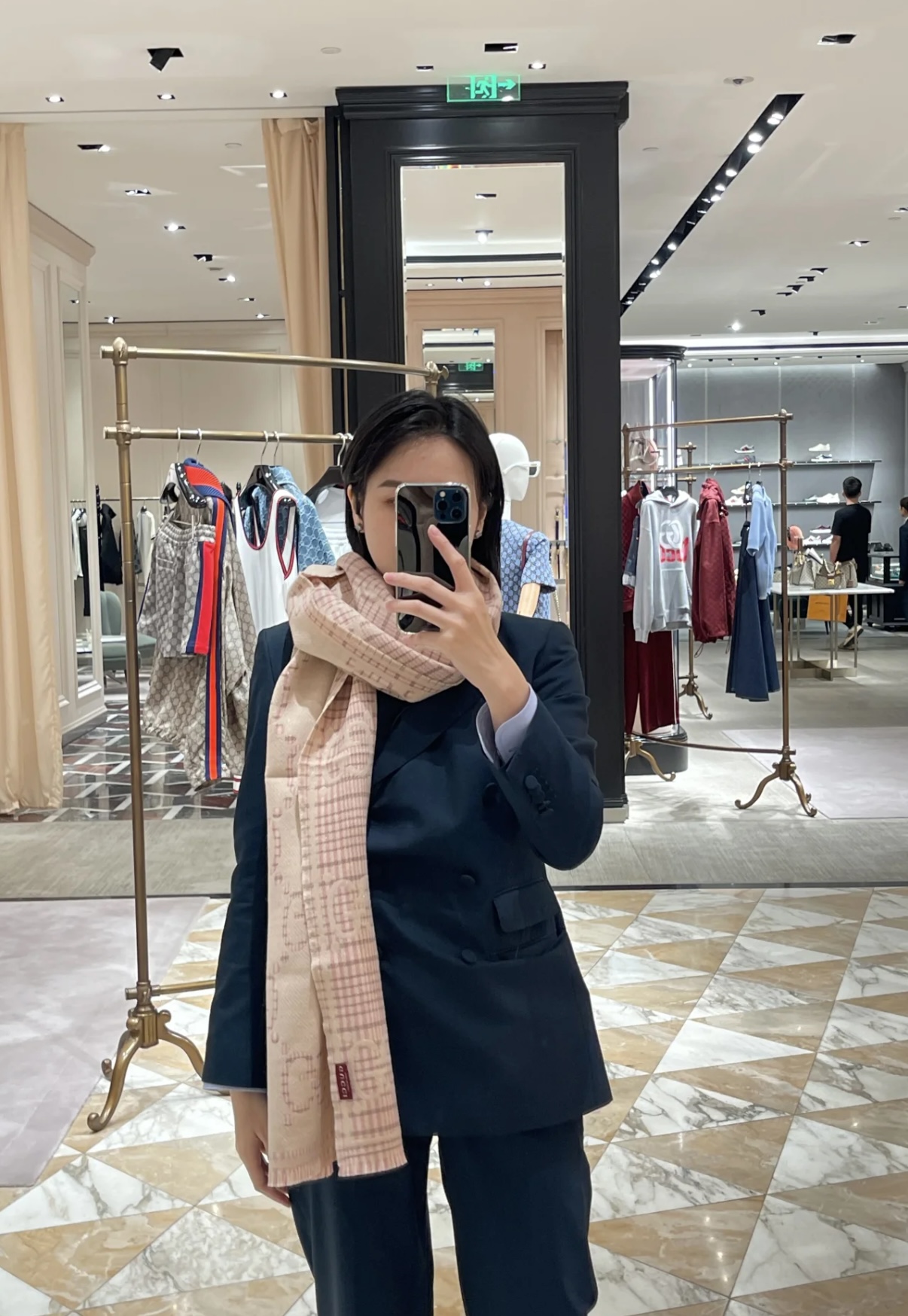 Gucci 一比一粉格紋雙G羊毛圍巾 女款日系氣質風人氣單品