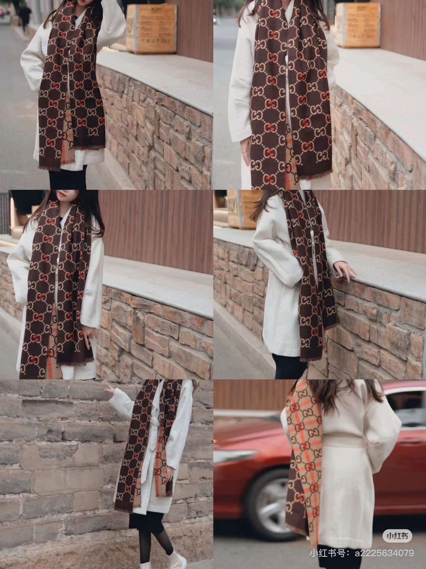 Gucci高仿雙色棕粉交織羊毛圍巾 GG提花立體設計｜歐美奢侈品精品推薦