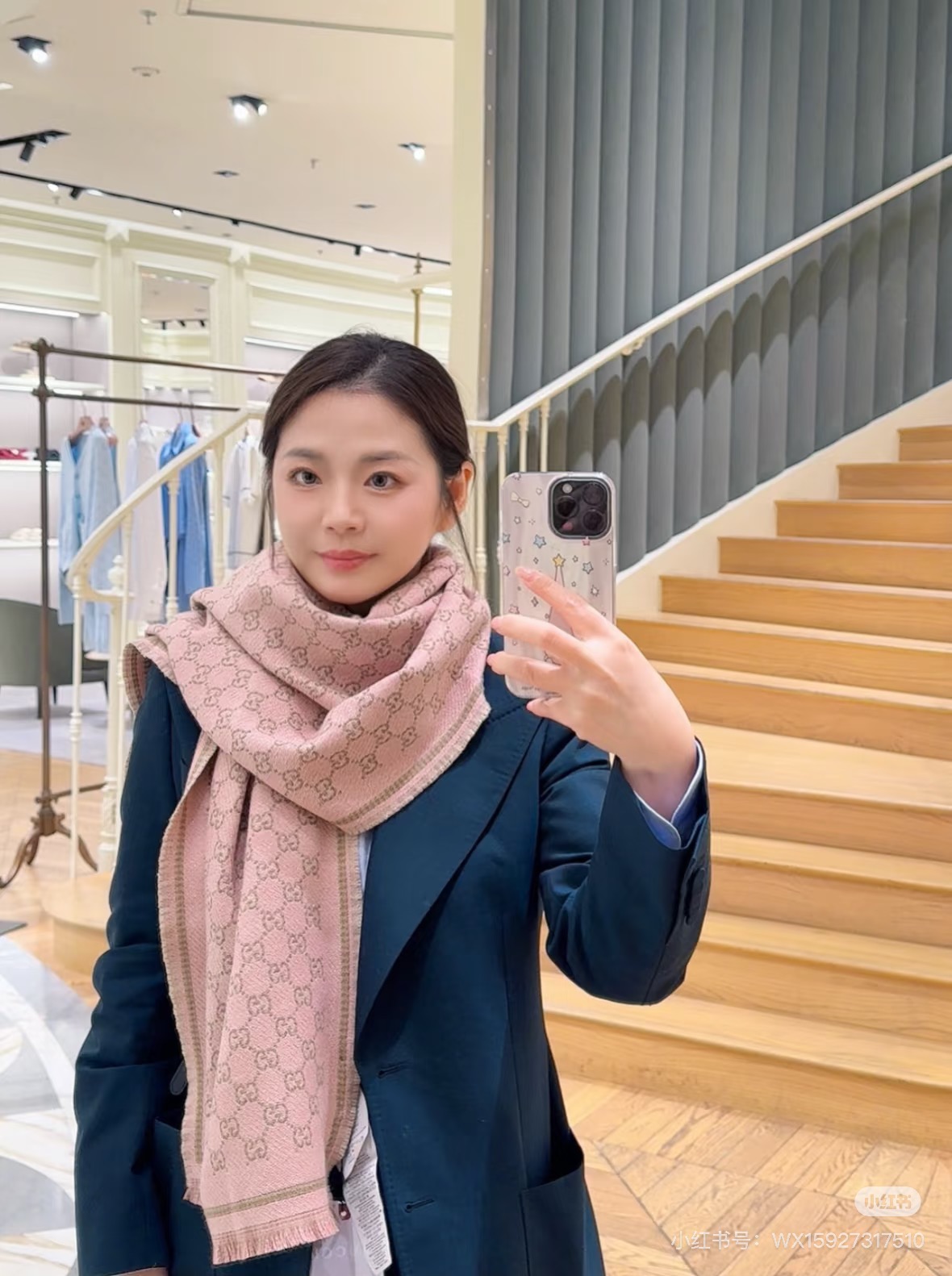 Gucci A貨粉色雙G邊框羊毛圍巾 女款氣質穿搭首選人氣款