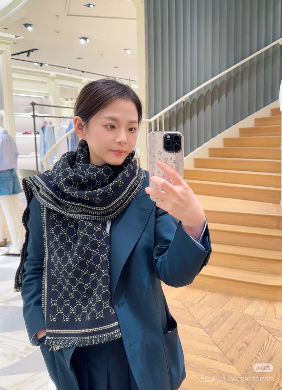 Gucci 一比一黑銀雙G格紋圍巾 男女款精緻設計冬季必備