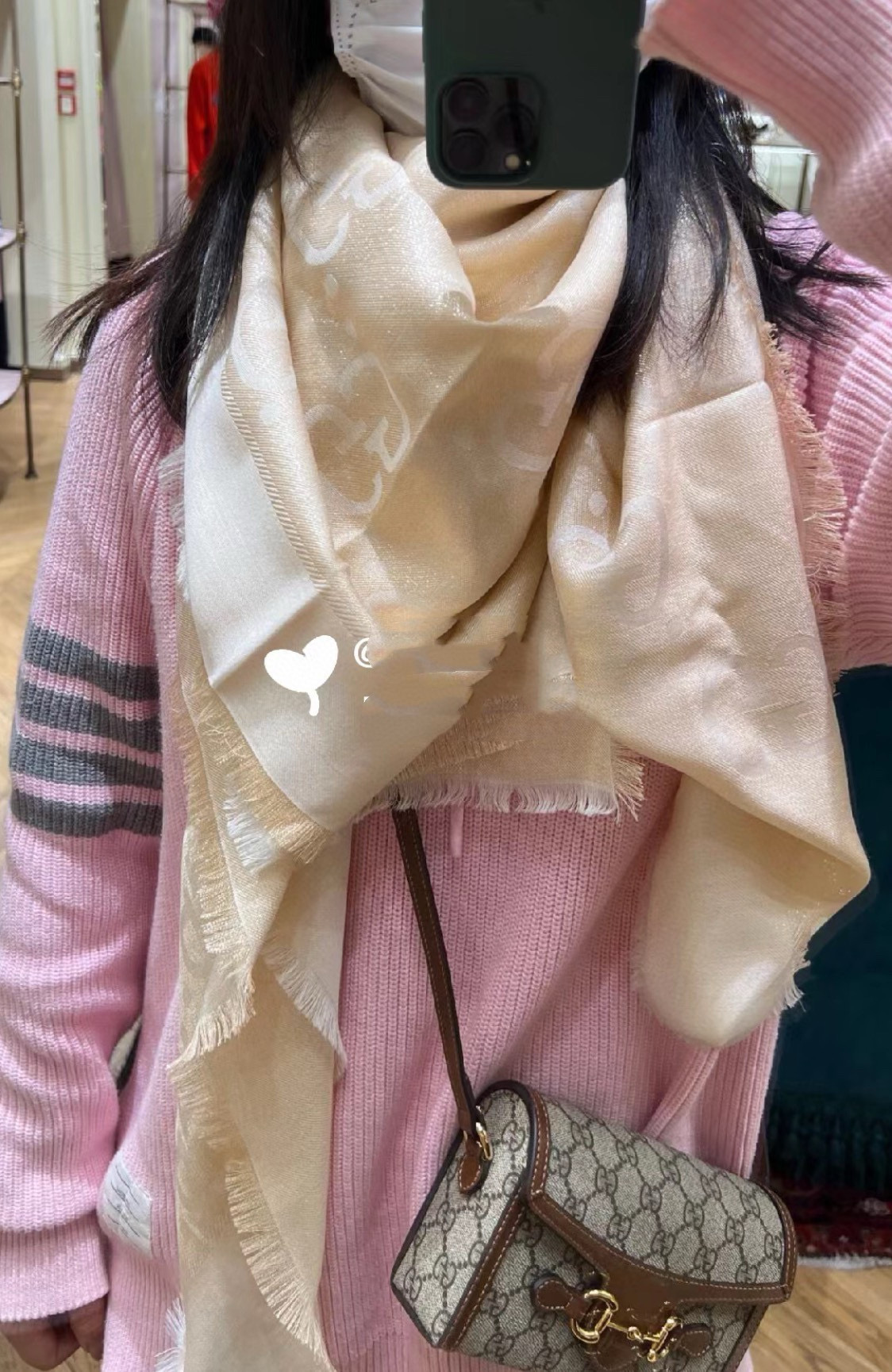 Gucci 高仿米杏GG提花絲混圍巾 女款氣質配色日常百搭款｜歐美奢侈品精品推薦