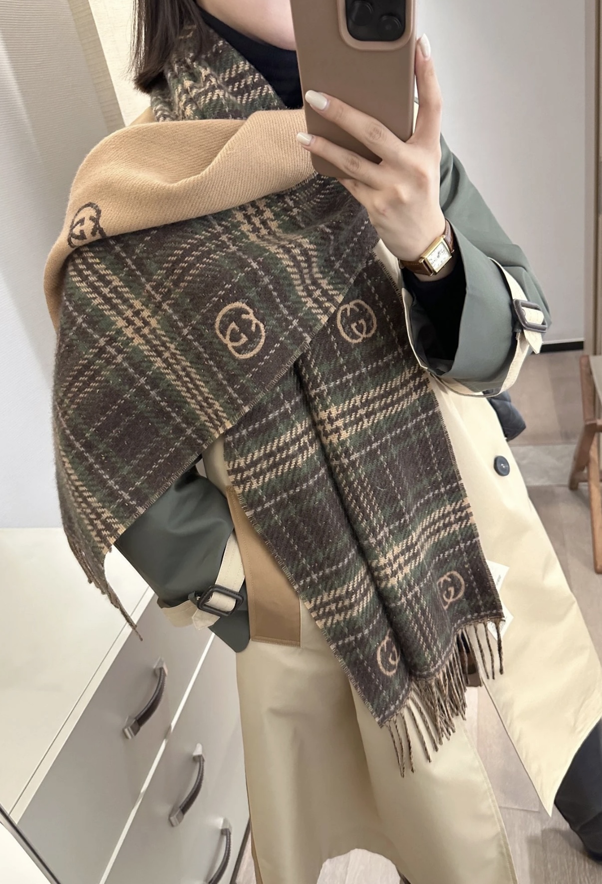 Gucci A貨復古格紋雙G圍巾 女款秋冬格紋風經典再現｜歐美奢侈品精品推薦