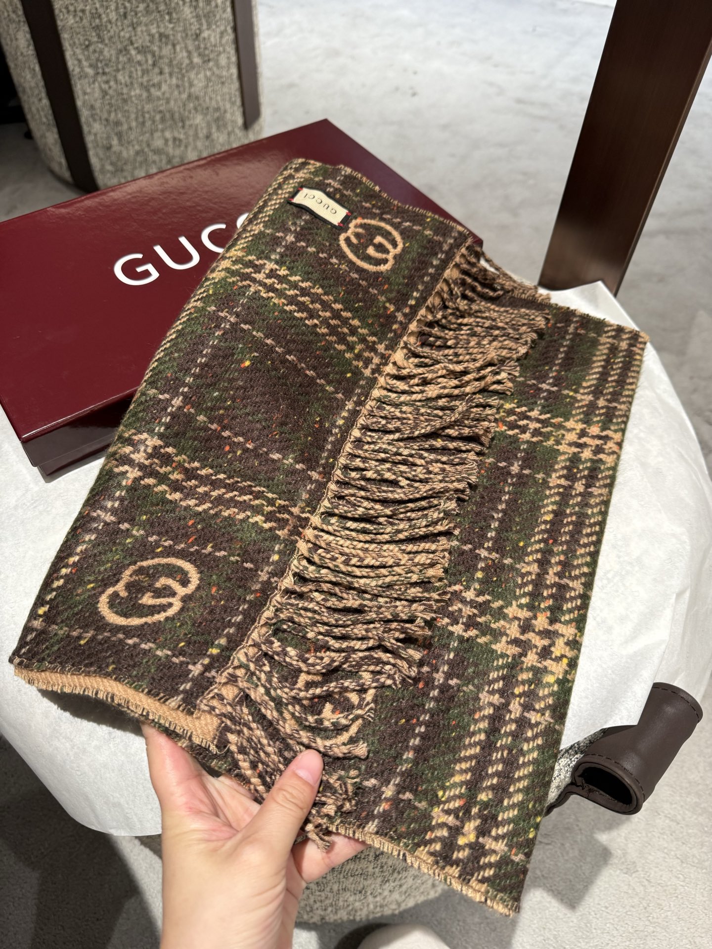 Gucci A貨復古格紋雙G圍巾 女款秋冬格紋風經典再現｜歐美奢侈品精品推薦
