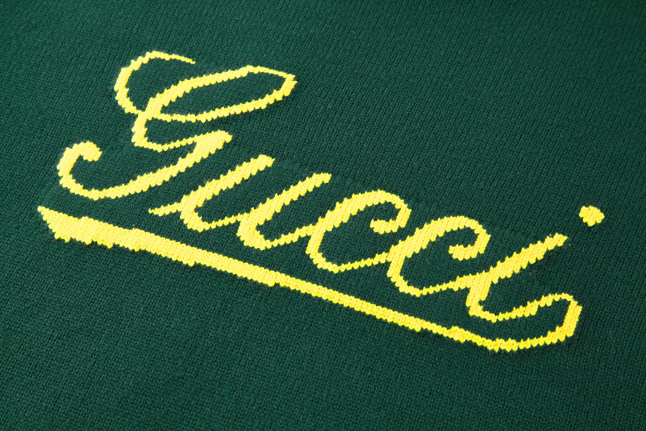 Gucci高仿綠色毛衣男款 復古Logo黃字刺繡圓領設計| 13 Gucci高仿綠色毛衣男款 復古Logo黃字刺繡圓領設計