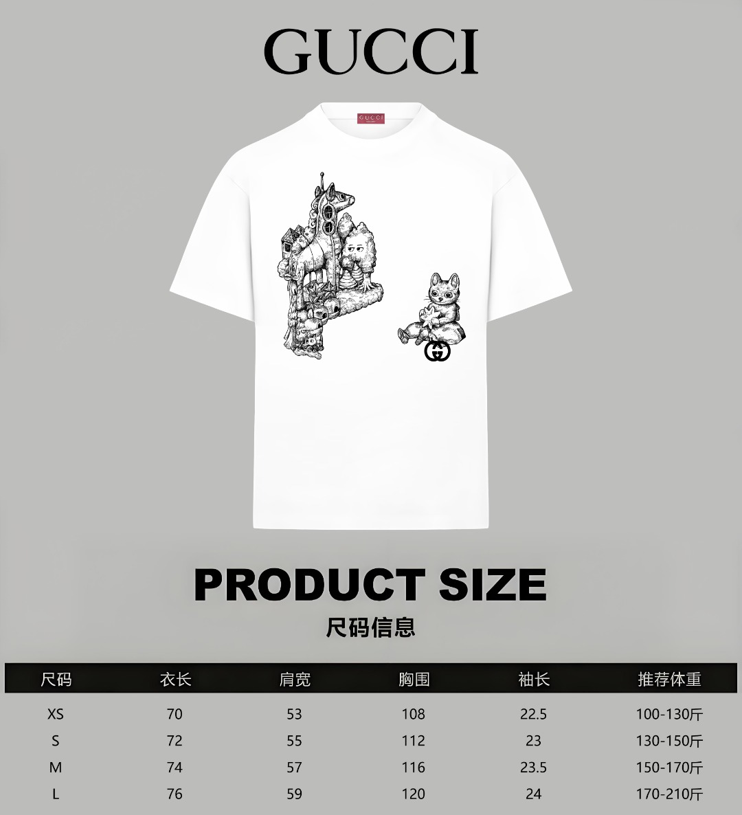 Gucci原單白色插畫短T男款 黑線風格藝術圖案T恤| 7 Gucci原單白色插畫短T男款 黑線風格藝術圖案T恤