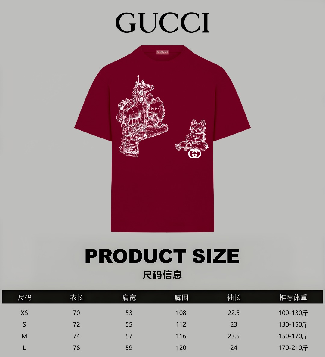 Gucci高仿紅酒色插畫短袖男款 街頭感對稱插圖設計T恤| 7 Gucci高仿紅酒色插畫短袖男款 街頭感對稱插圖設計T恤