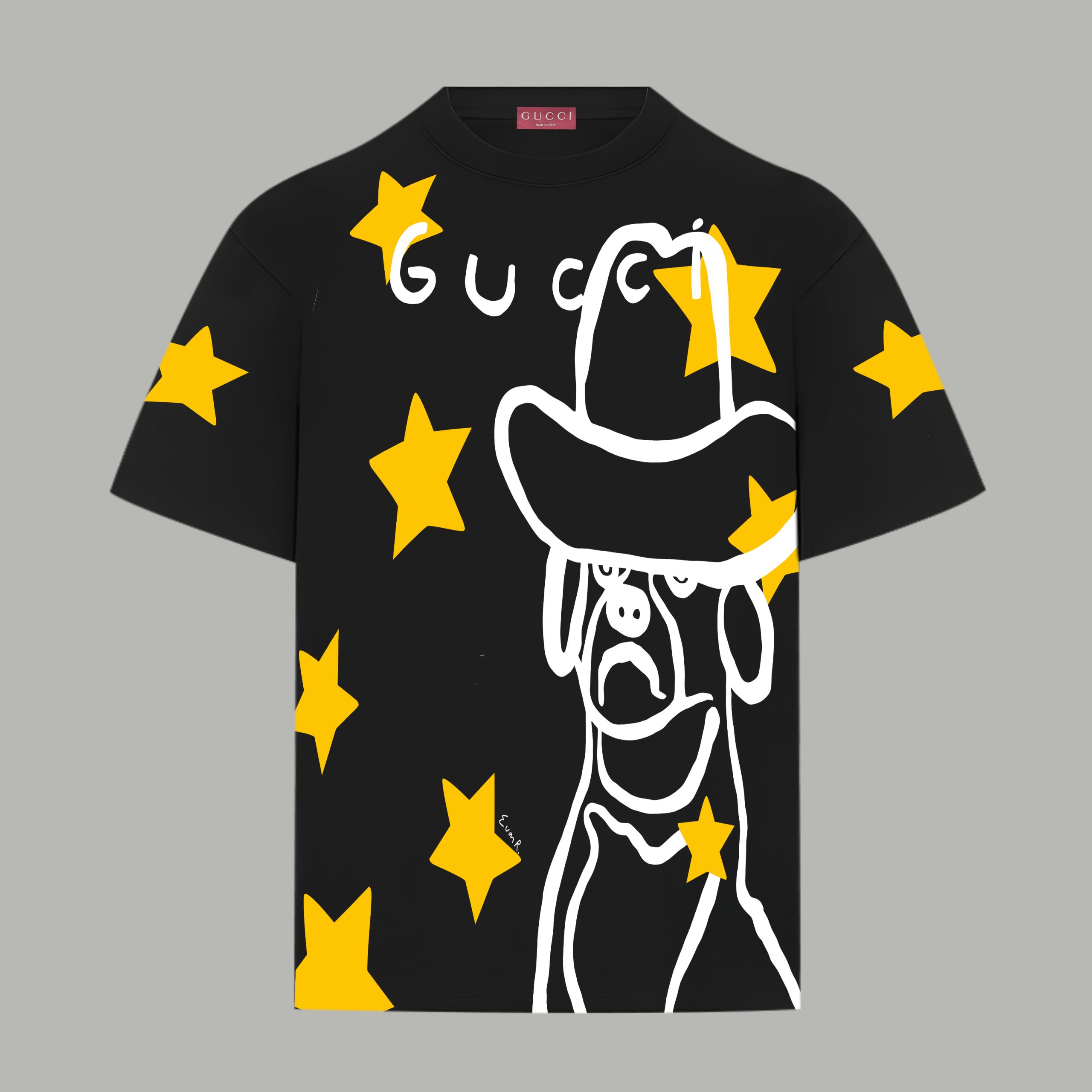 Gucci高仿男款短袖T恤 黑底星星狗插畫街頭設計款