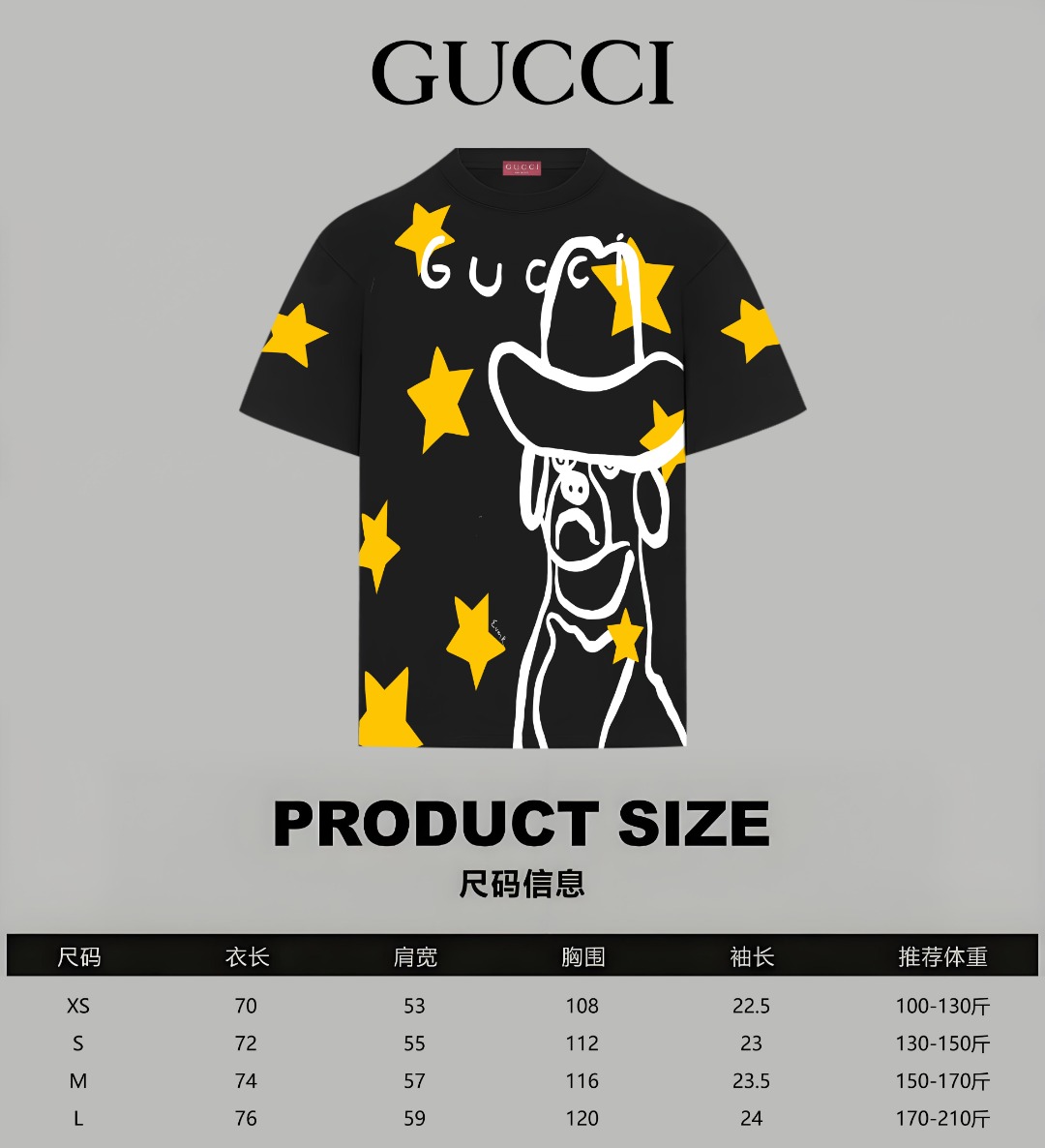 Gucci高仿男款短袖T恤 黑底星星狗插畫街頭設計款| 7 Gucci高仿男款短袖T恤 黑底星星狗插畫街頭設計款