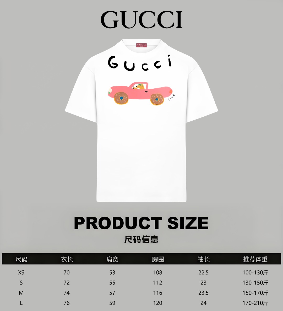 Gucci高仿男款短袖T恤 白色底粉紅汽車插畫童趣藝術感| 7 Gucci高仿男款短袖T恤 白色底粉紅汽車插畫童趣藝術感