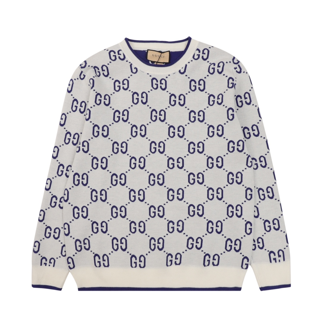 Gucci高仿白藍色GG針織長袖 舒適剪裁 與復古風格融合