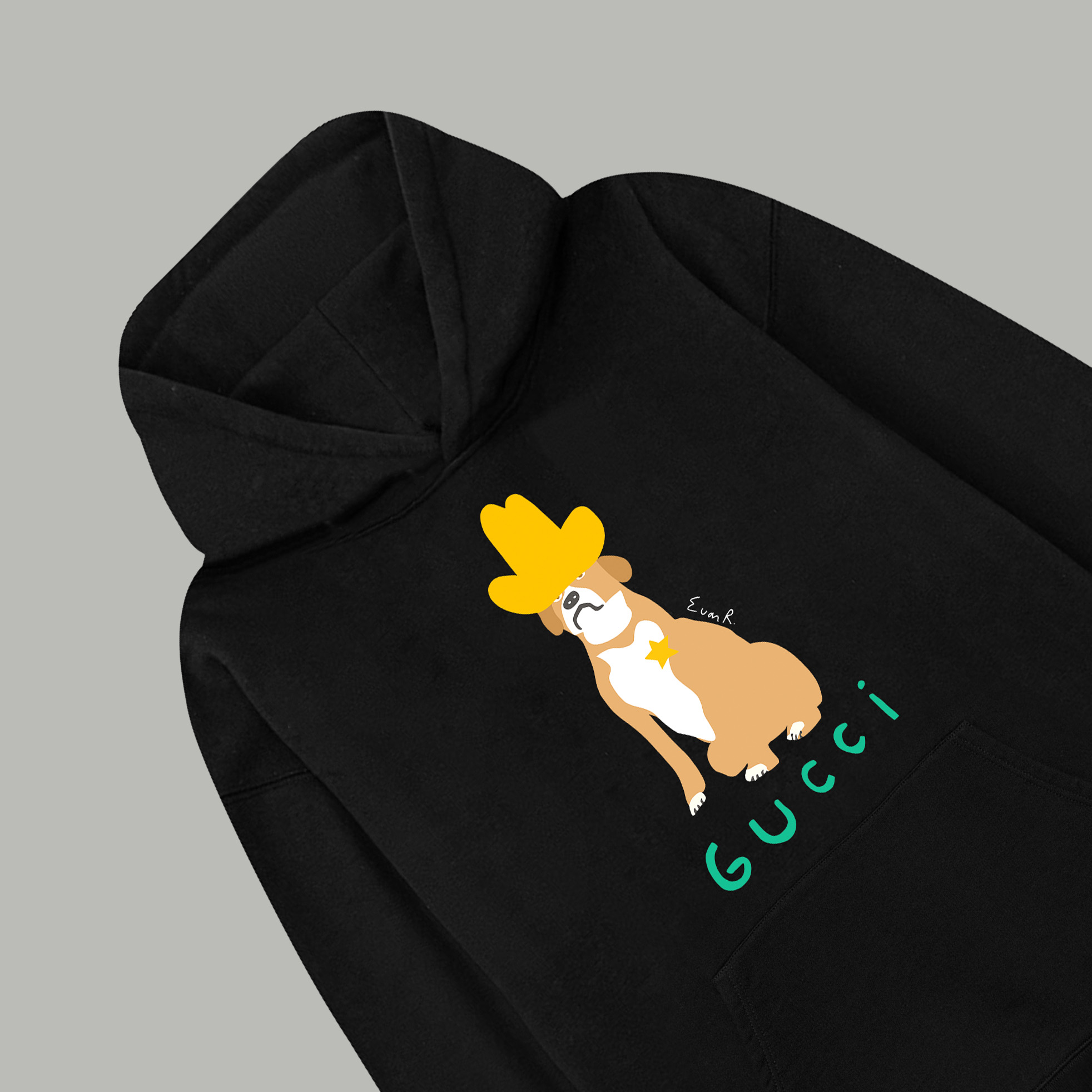 Gucci高仿連帽衛衣男士黑色狗狗印花趣味設計休閒款| 13 Gucci高仿連帽衛衣男士黑色狗狗印花趣味設計休閒款