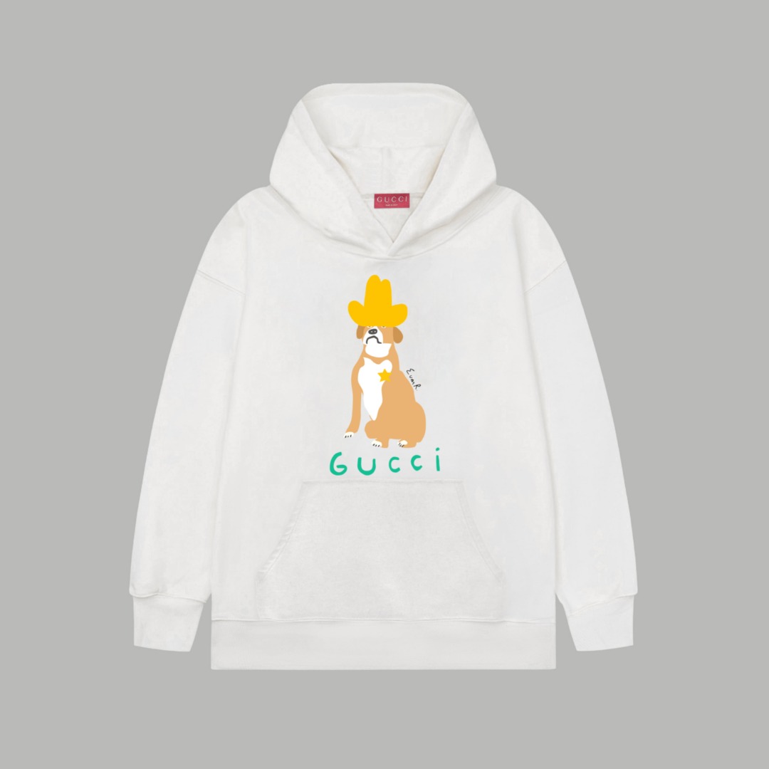 Gucci一比一連帽上衣白色狗狗插畫設計男士日系潮風