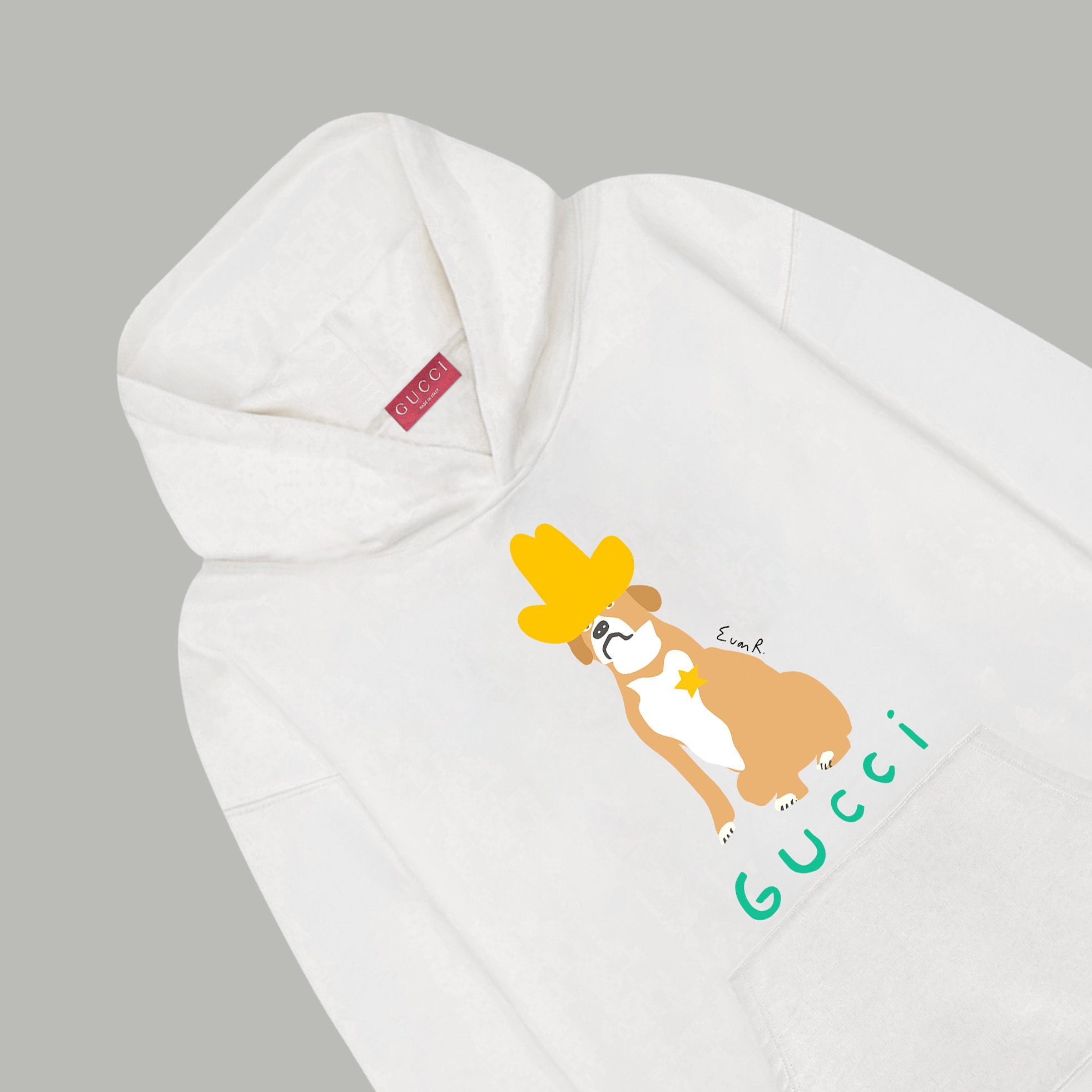 Gucci一比一連帽上衣白色狗狗插畫設計男士日系潮風｜歐美奢侈品精品推薦