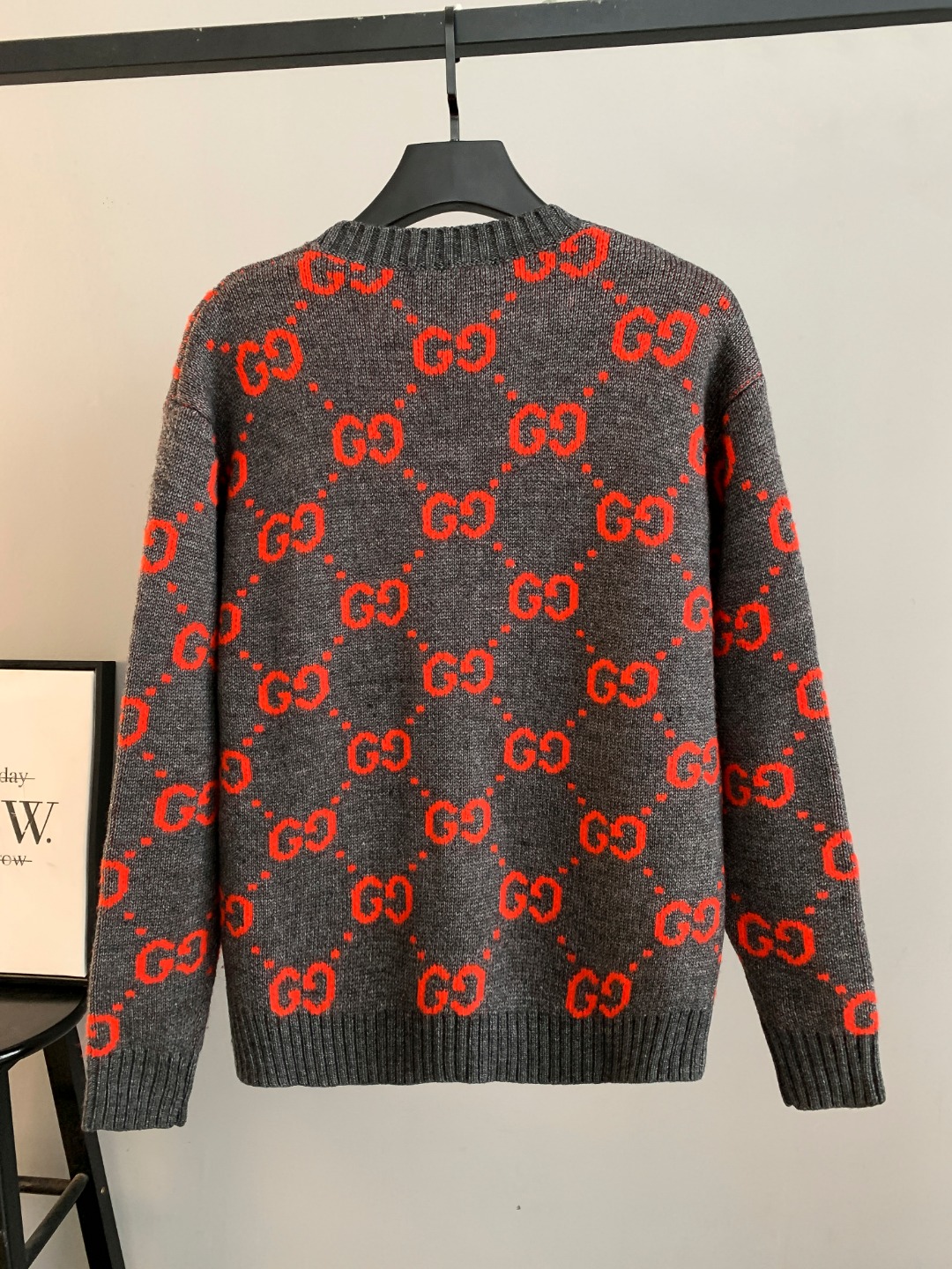 Gucci A貨針織衫男士深灰底橘色GG圖樣秋冬風格款| 14 Gucci A貨針織衫男士深灰底橘色GG圖樣秋冬風格款