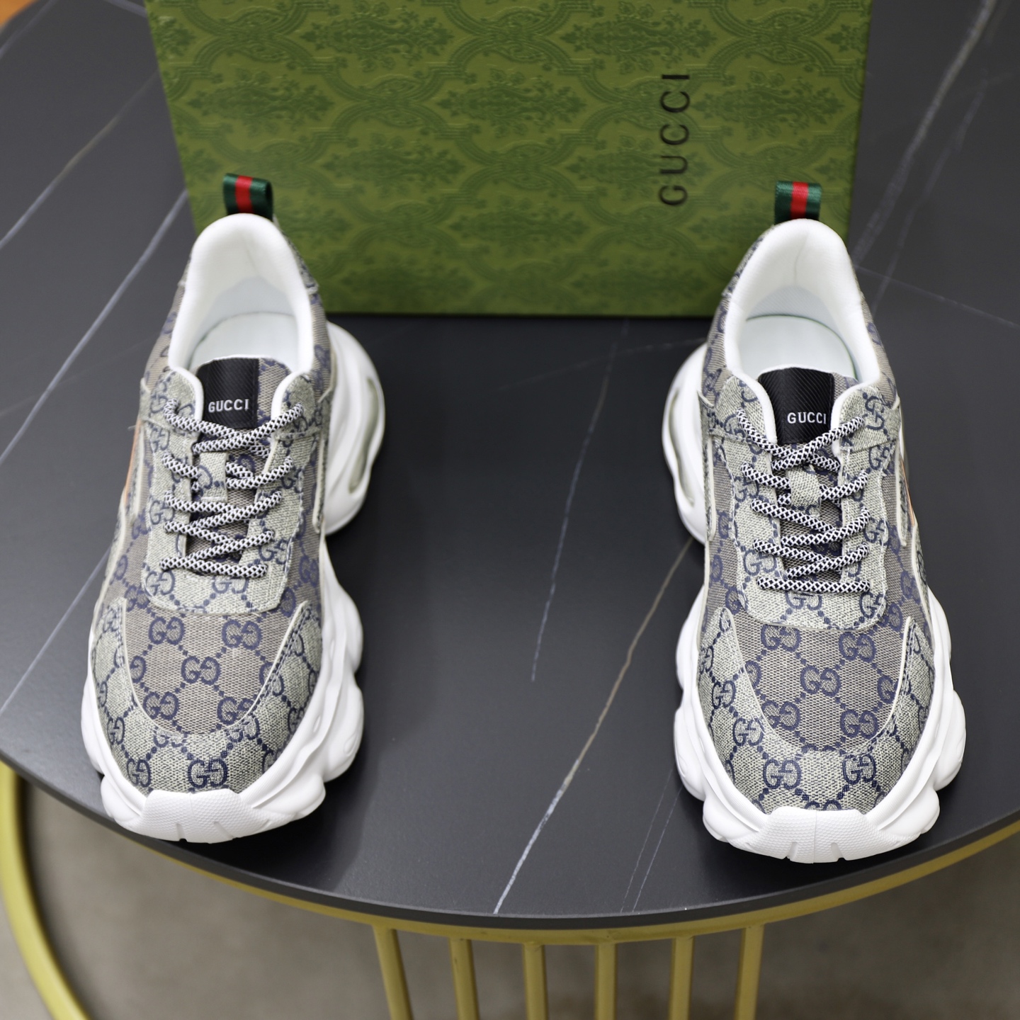 Gucci 高仿男士老花運動鞋 白底GG圖紋厚底潮鞋