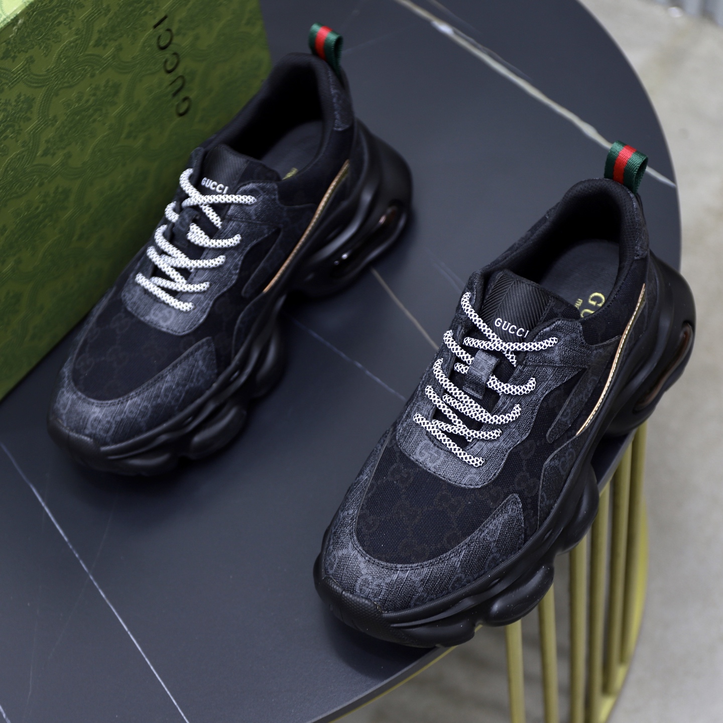 Gucci 高仿黑色老花厚底運動鞋 男款街頭復古必備｜歐美奢侈品精品推薦