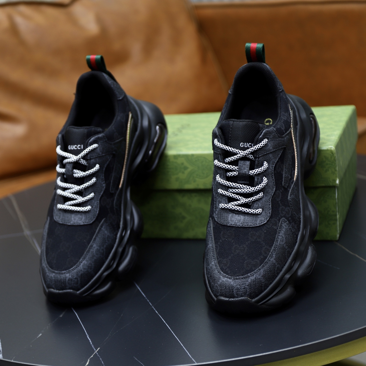 Gucci 高仿黑色老花厚底運動鞋 男款街頭復古必備｜歐美奢侈品精品推薦