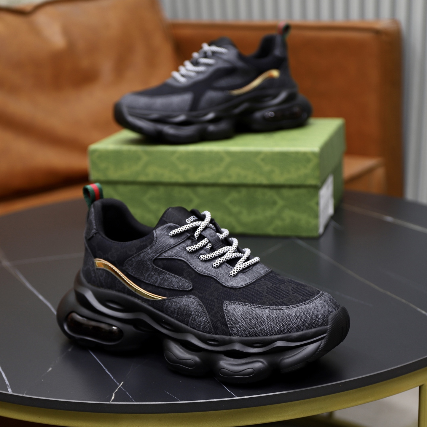 Gucci 高仿黑色老花厚底運動鞋 男款街頭復古必備｜歐美奢侈品精品推薦