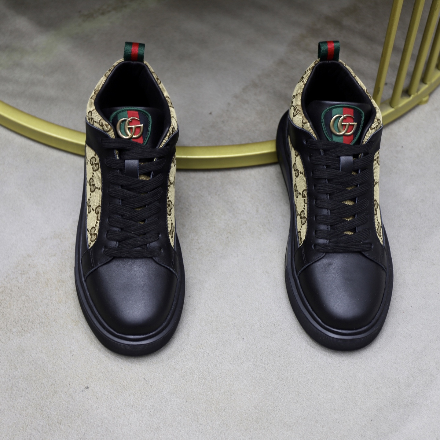 Gucci 高仿男士高筒鞋 GG老花拼黑皮 米黃潮流復刻款|超A仿原單精品圖片 13 Gucci 高仿男士高筒鞋 GG老花拼黑皮 米黃潮流復刻款|歐美奢侈品精品推薦