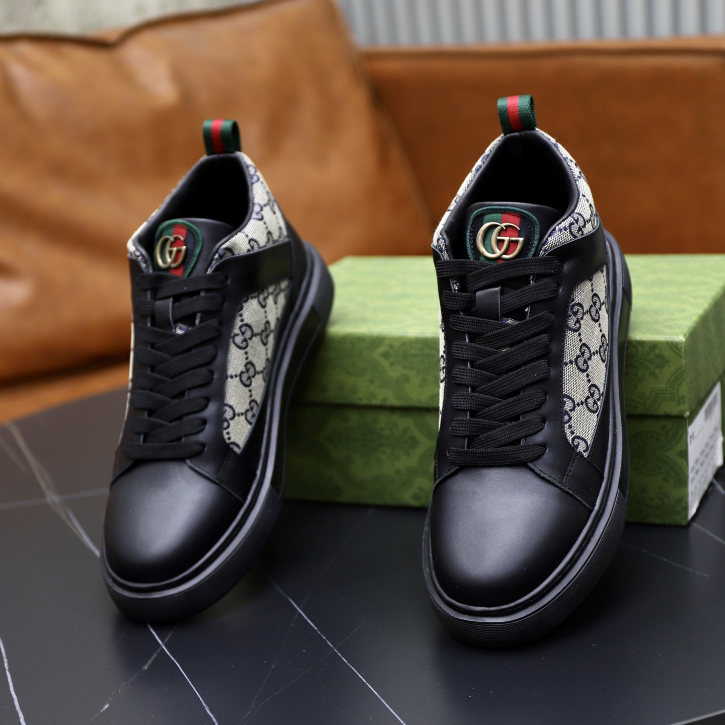 Gucci 高仿高筒運動鞋 男款灰白GG老花拼皮 經典潮搭｜歐美奢侈品精品推薦