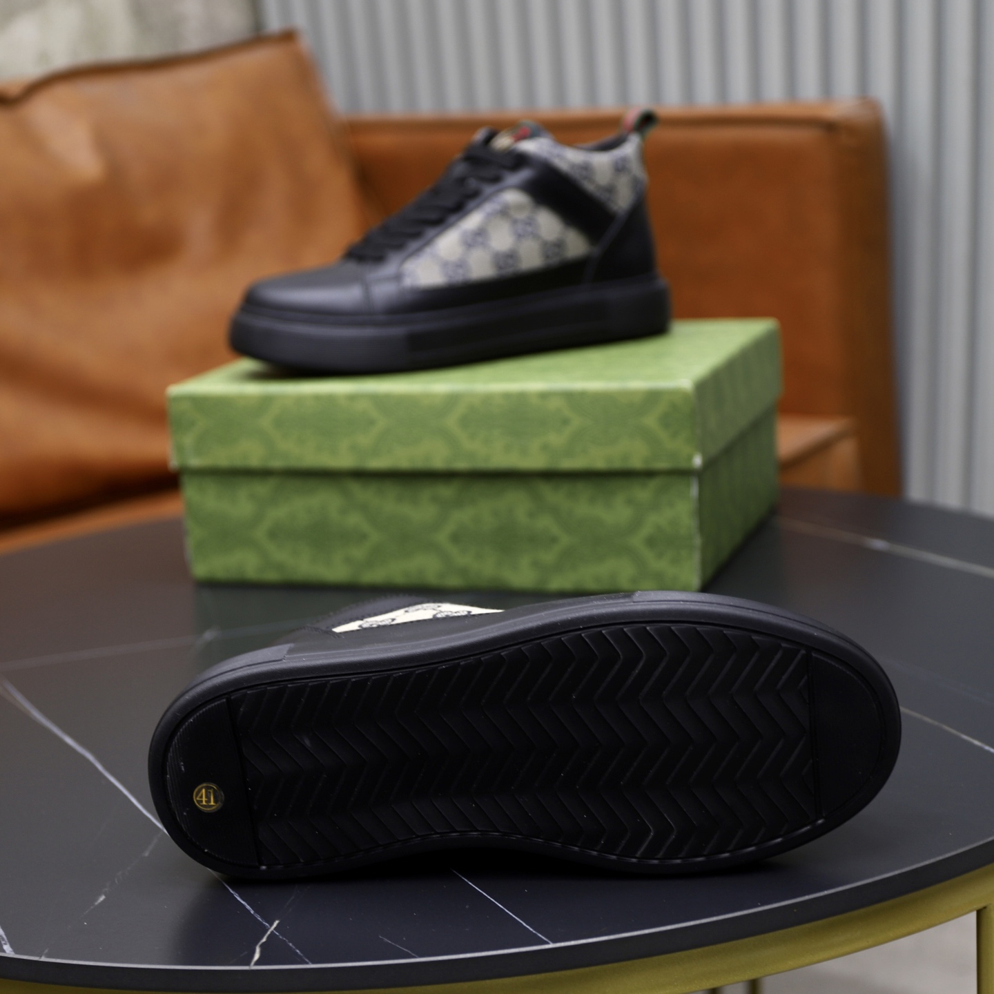 Gucci 高仿高筒運動鞋 男款灰白GG老花拼皮 經典潮搭｜歐美奢侈品精品推薦