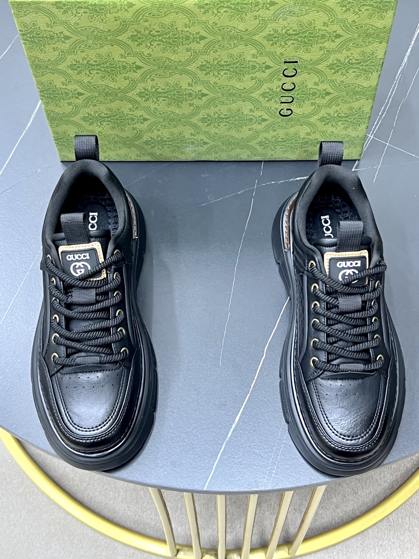 Gucci一比一男士全黑運動鞋厚底款式低調百搭