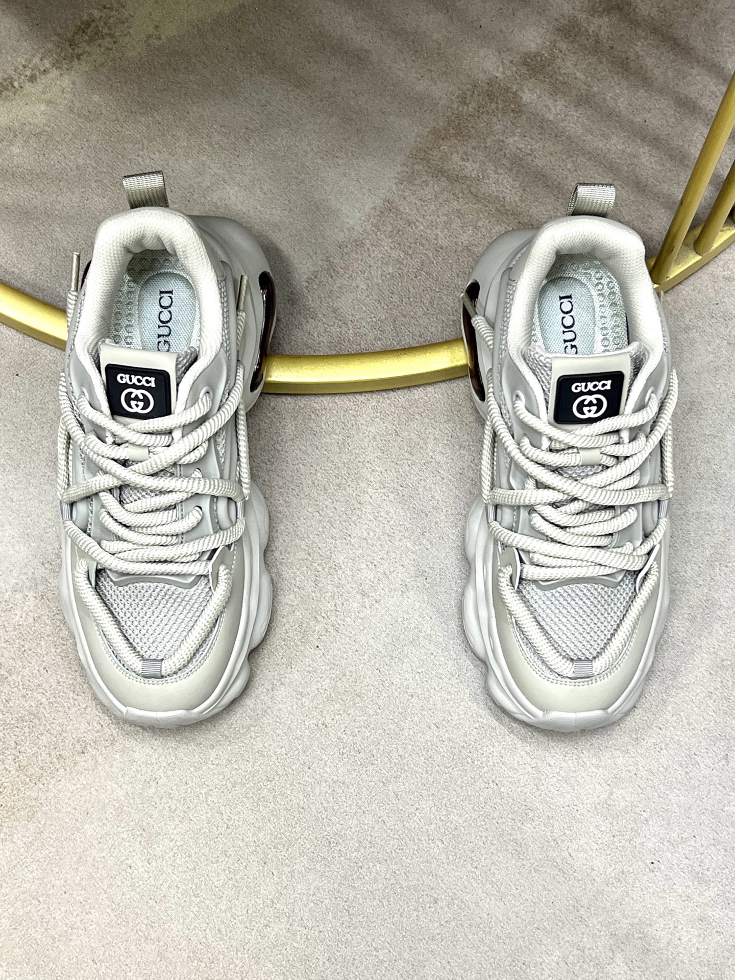 Gucci A貨男士老爹鞋厚底設計運動風格淺灰新色|超A仿原單精品圖片 13 Gucci A貨男士老爹鞋厚底設計運動風格淺灰新色|歐美奢侈品精品推薦