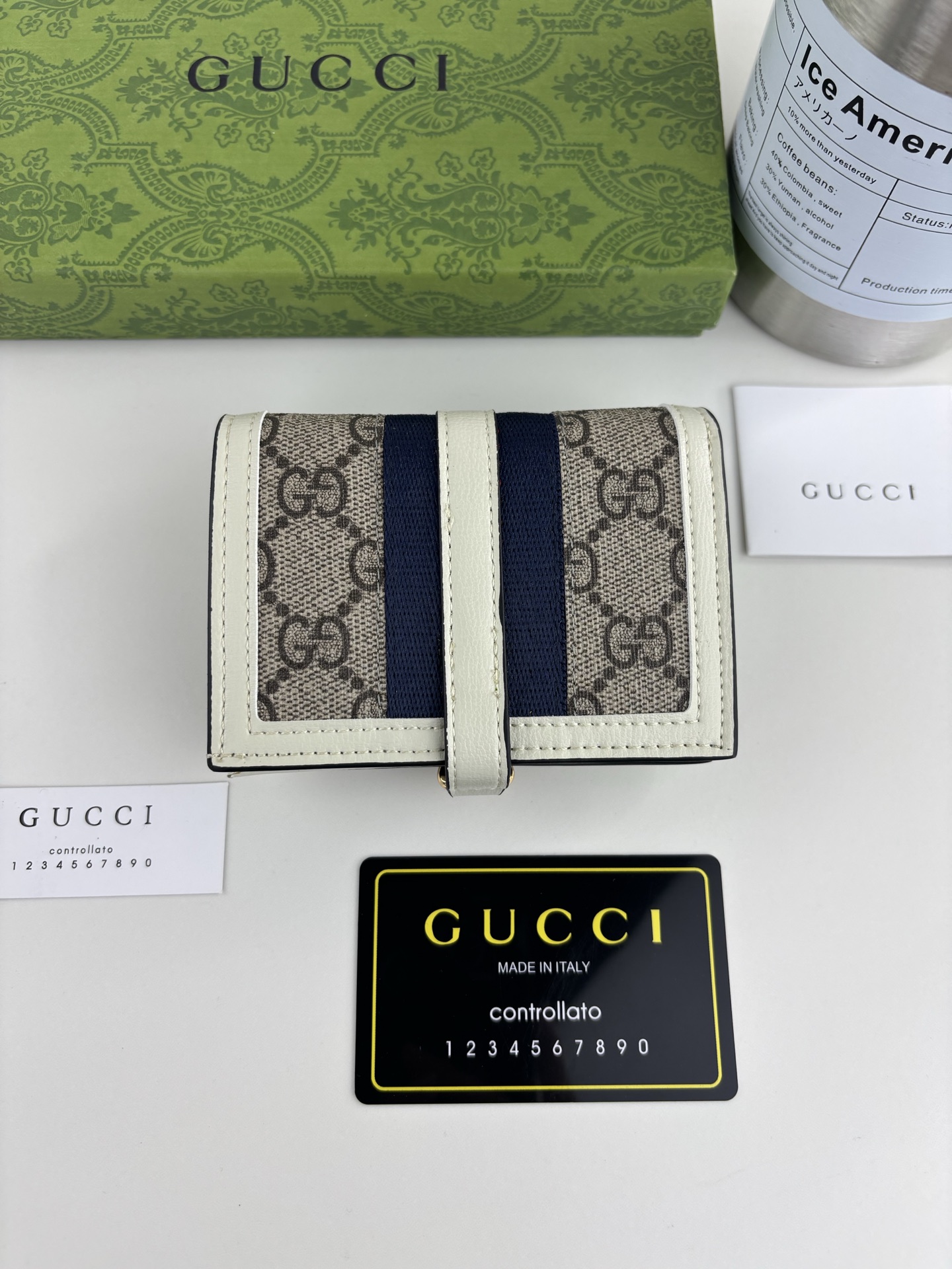GucciA貨女用短夾 白邊GG老花喬姬風格織帶扣飾款｜歐美奢侈品精品推薦