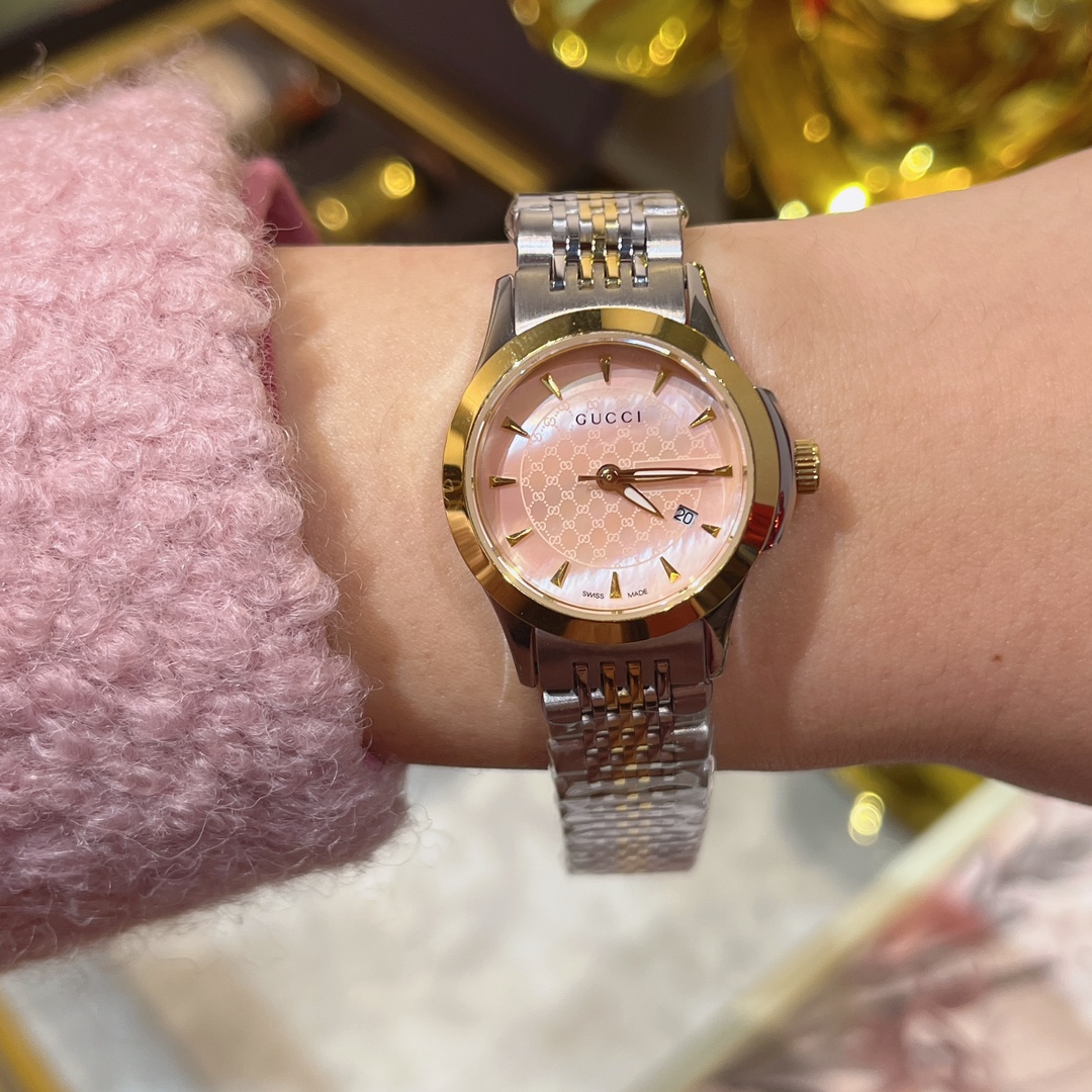 Gucci高仿G-Timeless女錶金銀鋼帶優雅石英錶｜歐美奢侈品精品推薦