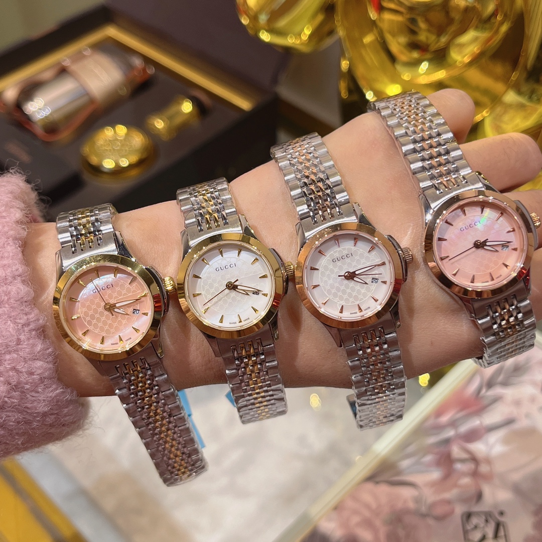 Gucci高仿G-Timeless女錶金銀鋼帶優雅石英錶｜歐美奢侈品精品推薦