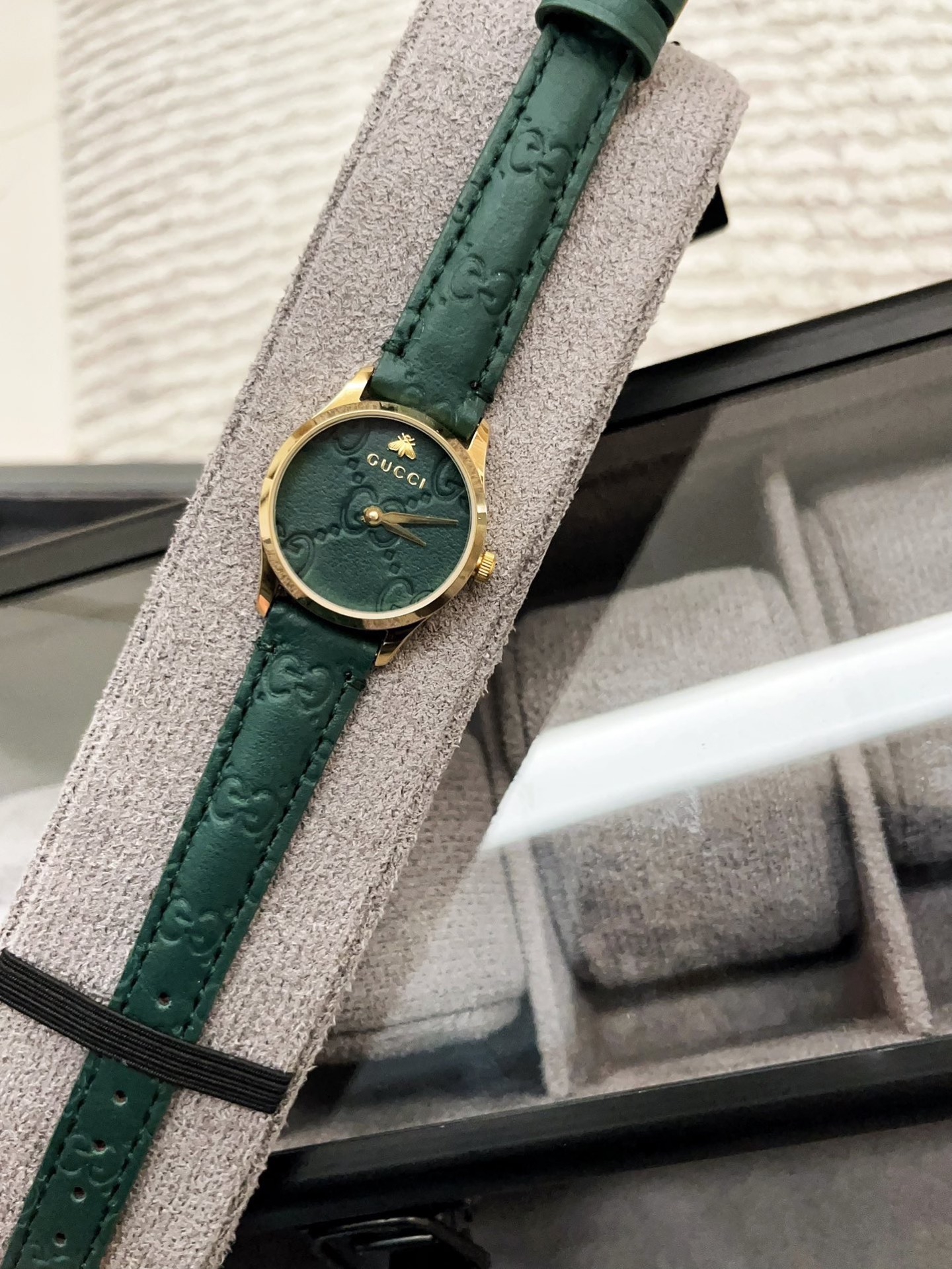 Gucci一比一G-Timeless女錶綠白壓紋皮帶雙色可選｜歐美奢侈品精品推薦