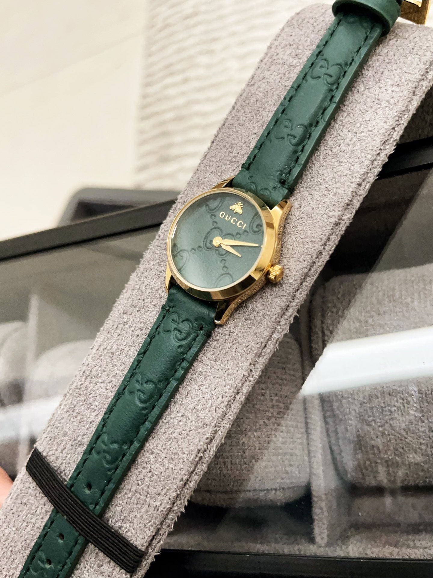 Gucci一比一G-Timeless女錶綠白壓紋皮帶雙色可選｜歐美奢侈品精品推薦