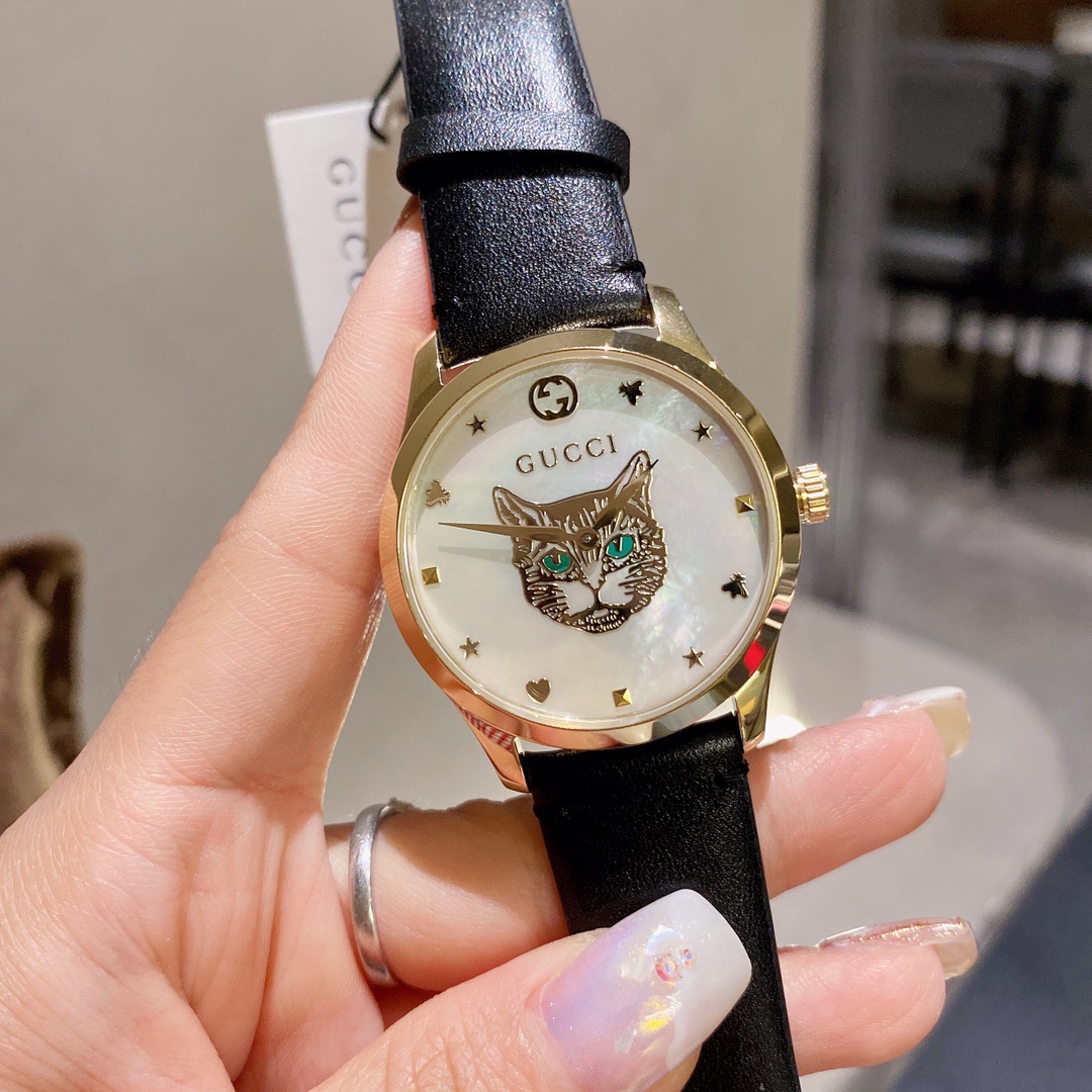 Gucci原單G-Timeless貓眼女錶多色皮帶時尚個性設計｜歐美奢侈品精品推薦