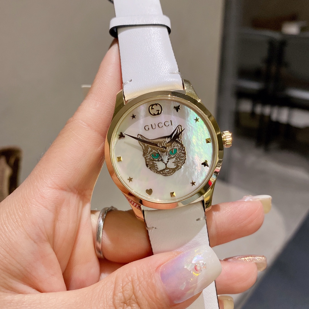 Gucci原單G-Timeless貓眼女錶多色皮帶時尚個性設計｜歐美奢侈品精品推薦