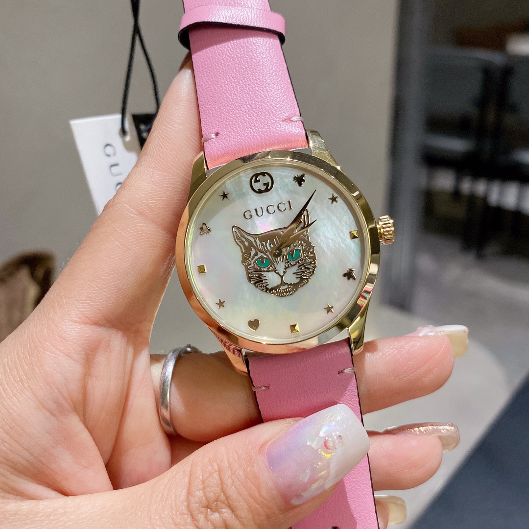 Gucci原單G-Timeless貓眼女錶多色皮帶時尚個性設計｜歐美奢侈品精品推薦
