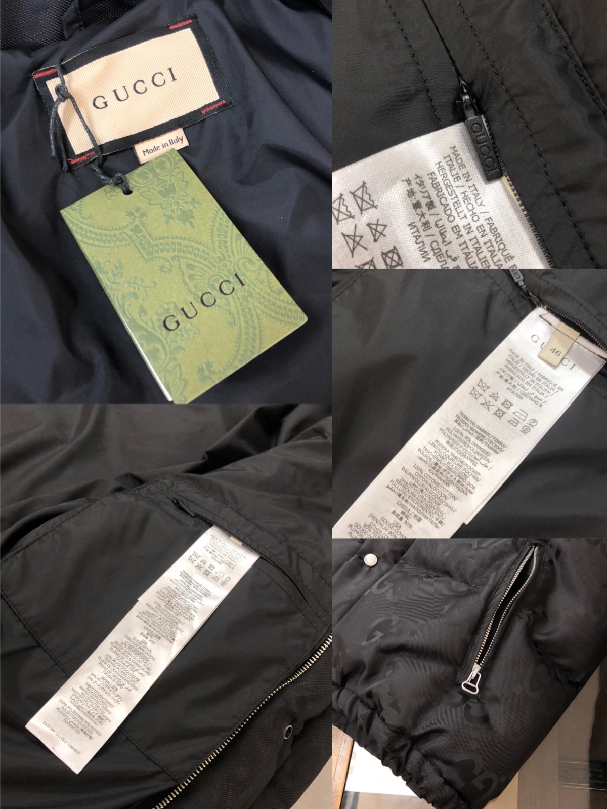 Gucci高仿羽絨外套黑色GG壓紋立領設計百搭款|超A仿原單精品圖片 8 Gucci高仿羽絨外套黑色GG壓紋立領設計百搭款|歐美奢侈品精品推薦