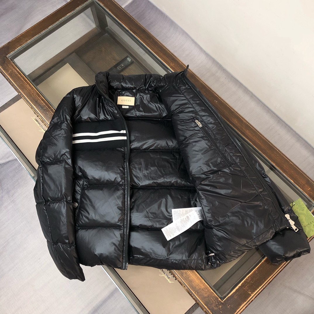 Gucci原單羽絨外套亮面黑色雙白線運動風男款|超A仿原單精品圖片 8 Gucci原單羽絨外套亮面黑色雙白線運動風男款|歐美奢侈品精品推薦