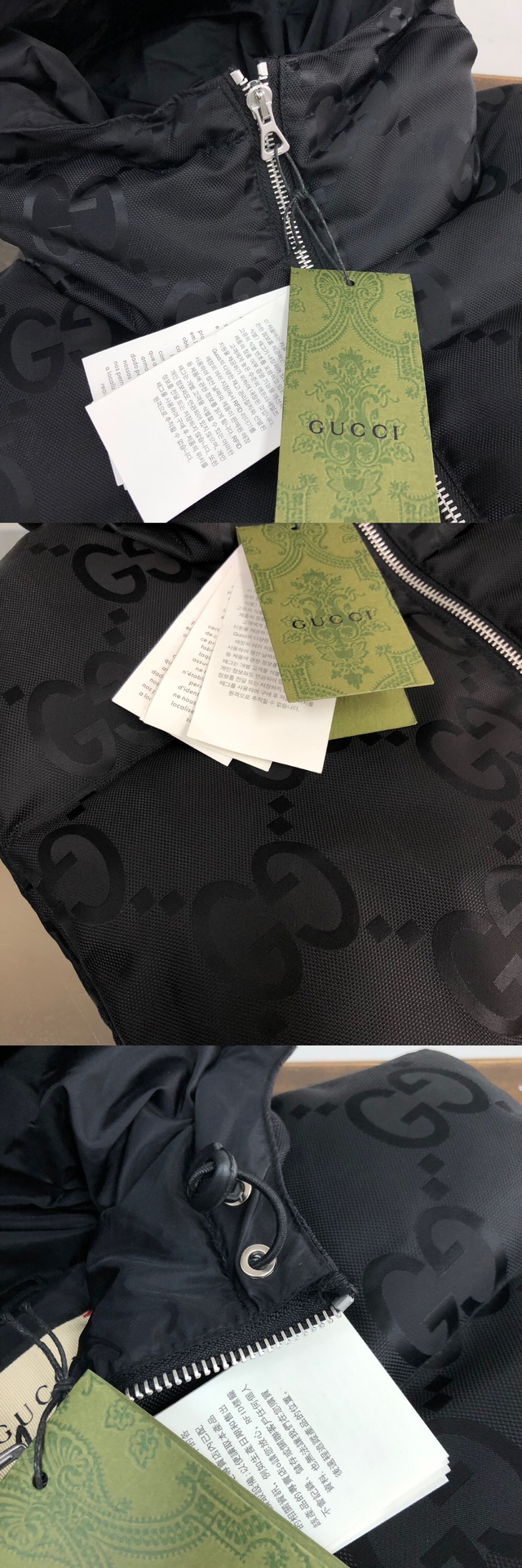 Gucci高仿羽絨背心GG壓紋連帽設計黑色極簡風｜歐美奢侈品精品推薦