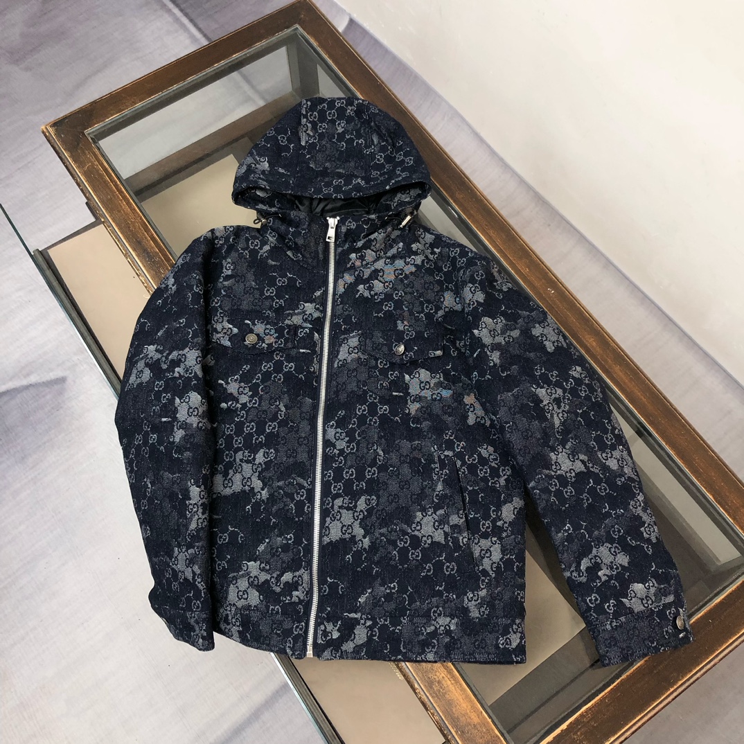 Gucci原單連帽外套藏藍迷彩GG提花設計| 6 Gucci原單連帽外套藏藍迷彩GG提花設計