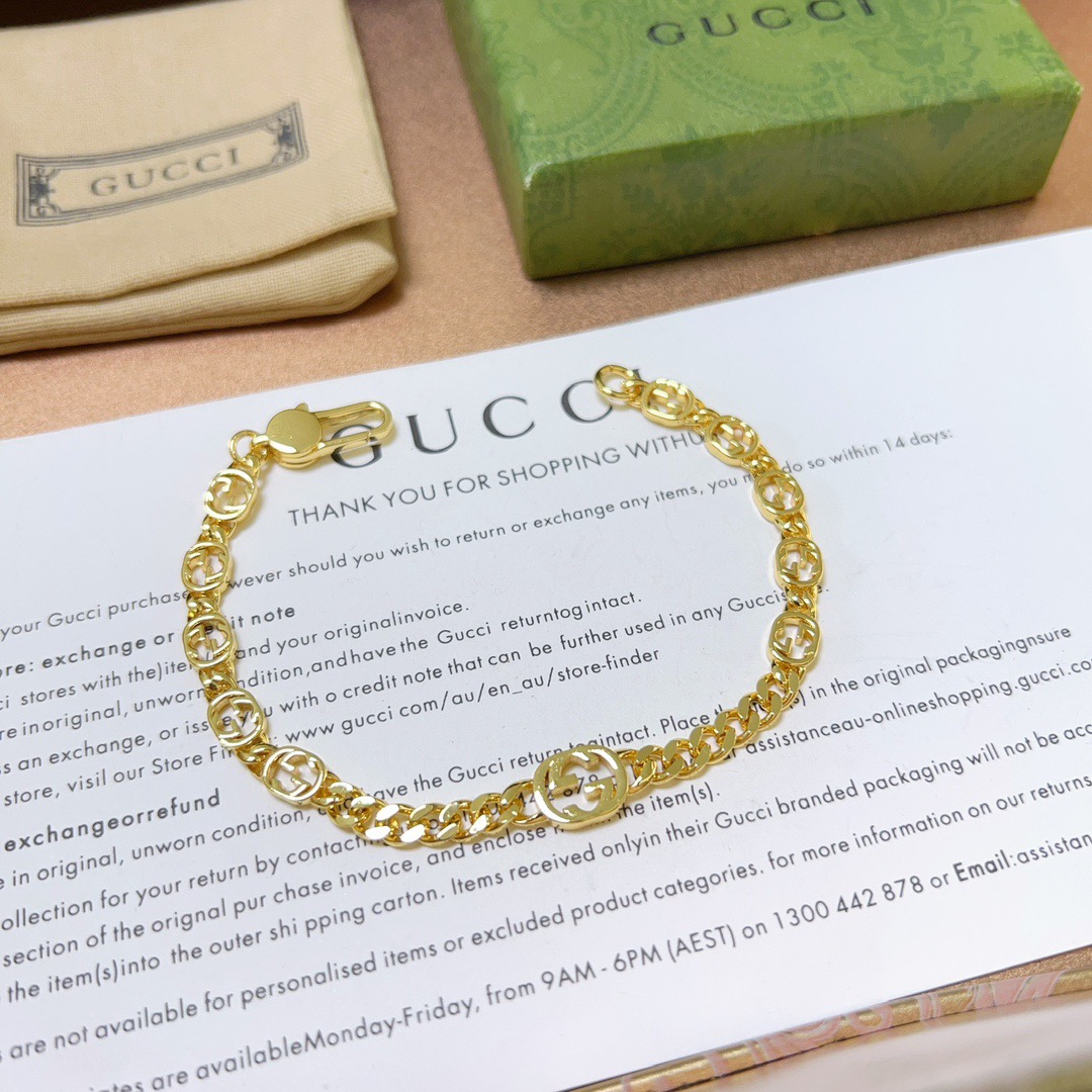 Gucci 高仿金色手鍊 女款經典雙G設計 精緻輕奢必備款