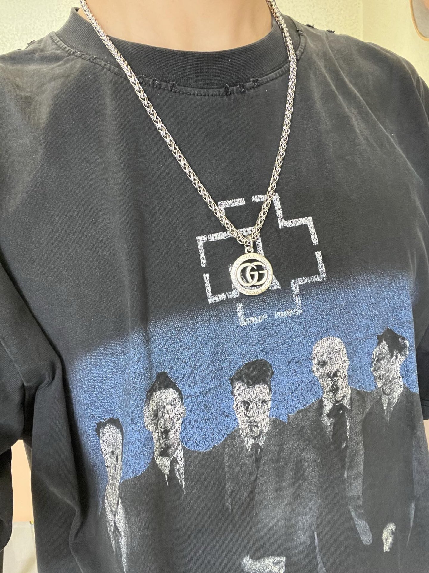 Gucci A貨男士項鍊 圓牌雙G立體浮雕 銀色編織鍊復刻設計｜歐美奢侈品精品推薦