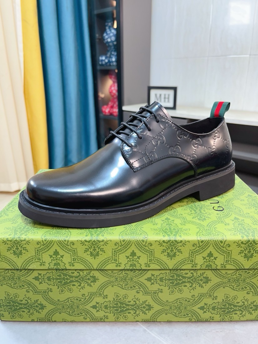 Gucci 高仿男士壓紋紳士鞋 黑棕雙色選擇 經典牛皮鞋｜歐美奢侈品精品推薦