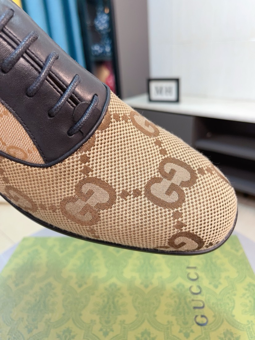 Gucci 高仿男士帆布德比鞋 GG經典圖騰拼色紳士鞋款｜歐美奢侈品精品推薦