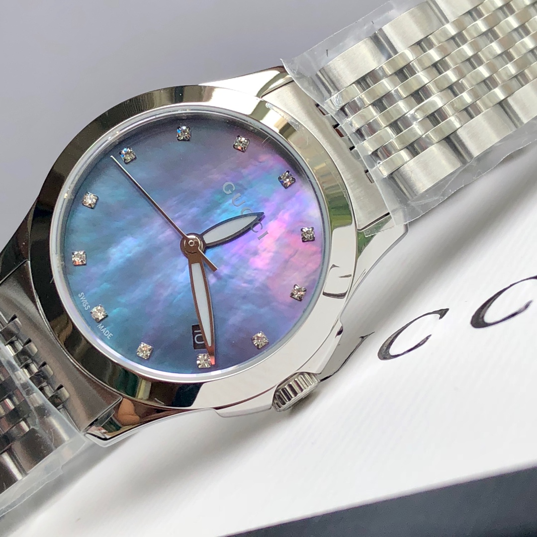 Gucci一比一女款手錶黑藍貝母面盤 銀色不鏽鋼錶帶簡約風格|超A仿原單精品圖片 14 Gucci一比一女款手錶黑藍貝母面盤 銀色不鏽鋼錶帶簡約風格|歐美奢侈品精品推薦